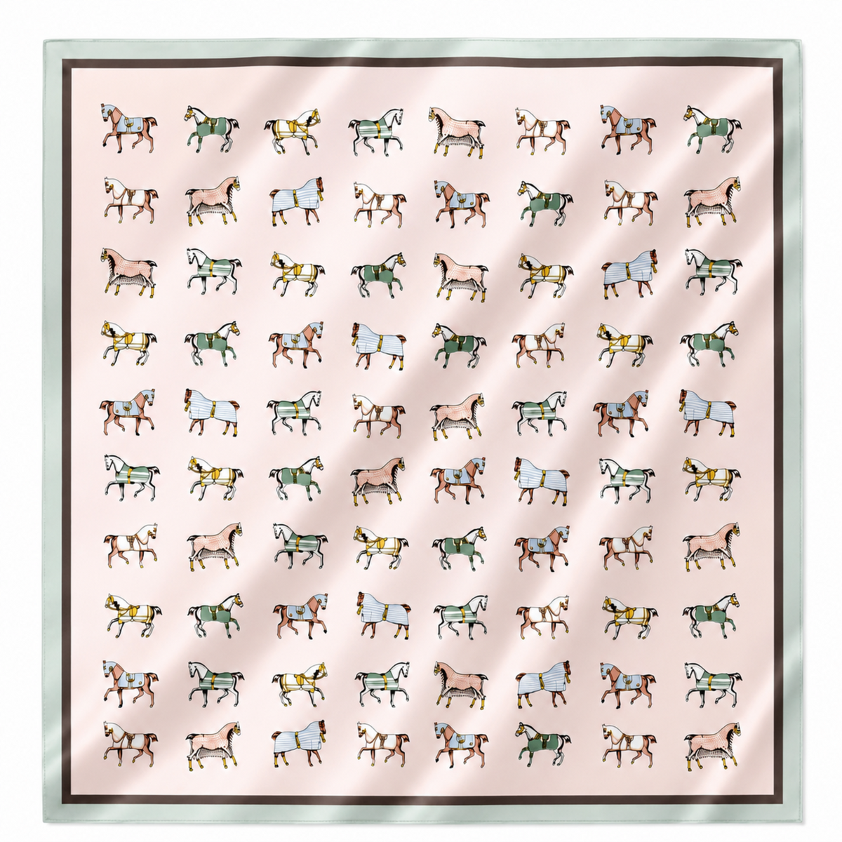 Equestrian Horse Print Satin Square Scarf - Classic Preppy