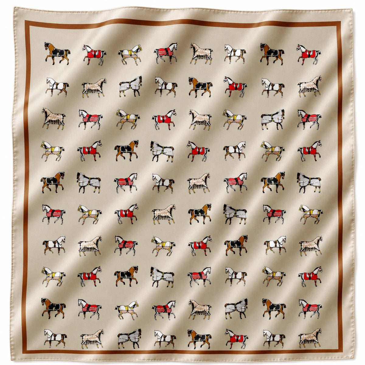 Equestrian Horse Print Satin Square Scarf - Classic Preppy
