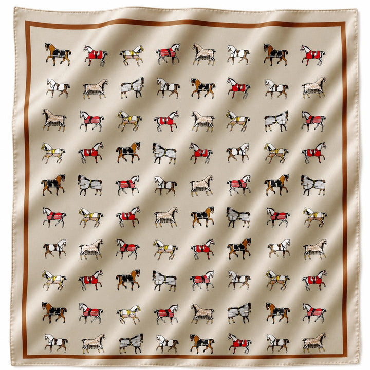 Equestrian Horse Print Satin Square Scarf - Classic Preppy