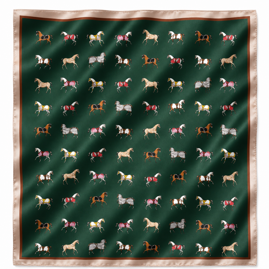 Equestrian Horse Print Satin Square Scarf - Classic Preppy