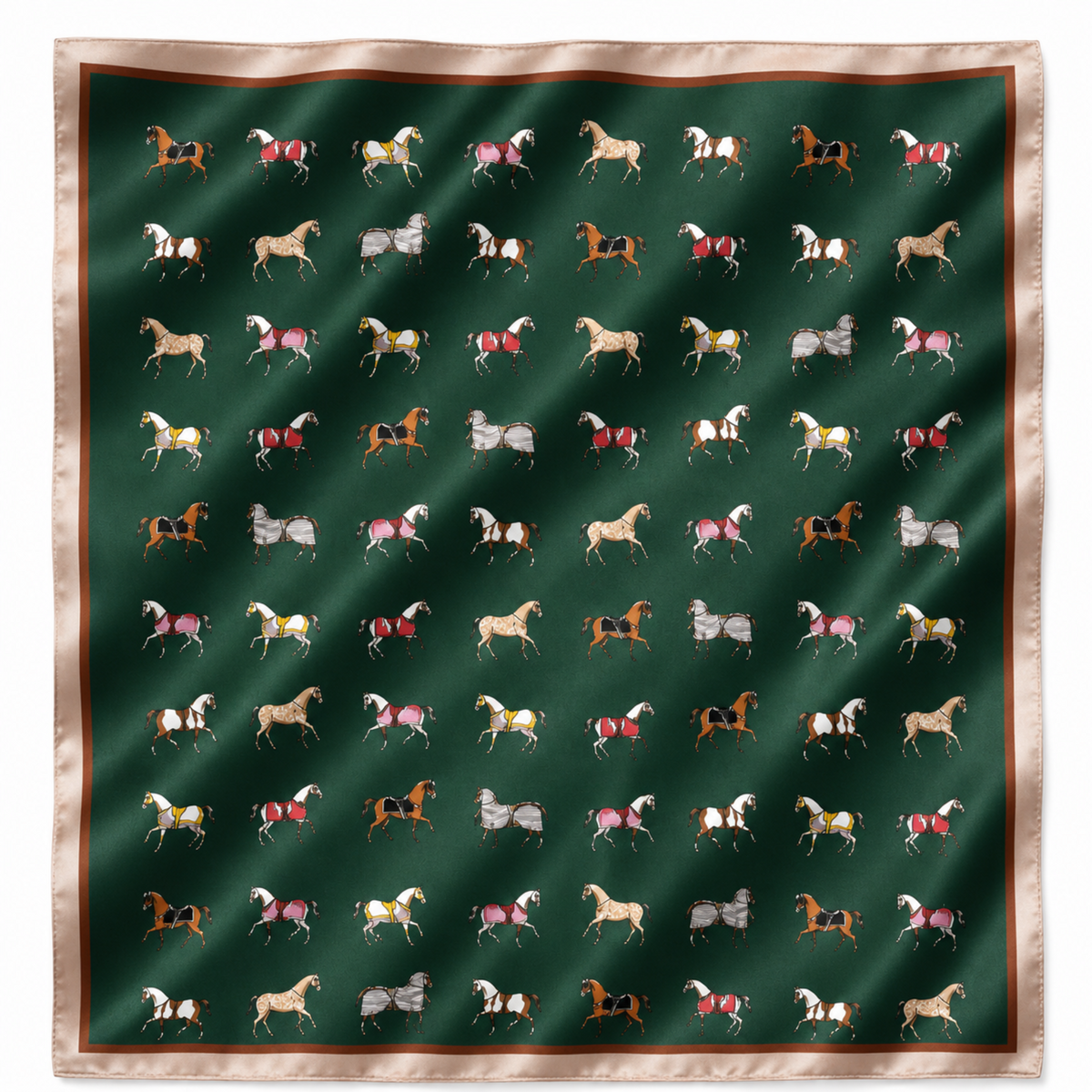 Equestrian Horse Print Satin Square Scarf - Classic Preppy