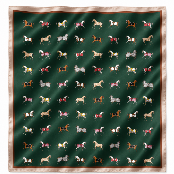 Equestrian Horse Print Satin Square Scarf - Classic Preppy