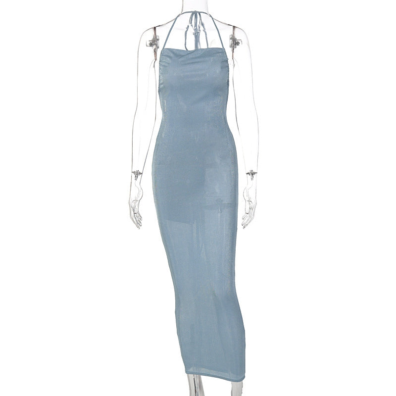 Elegant Maxi Backless Dress, Blue