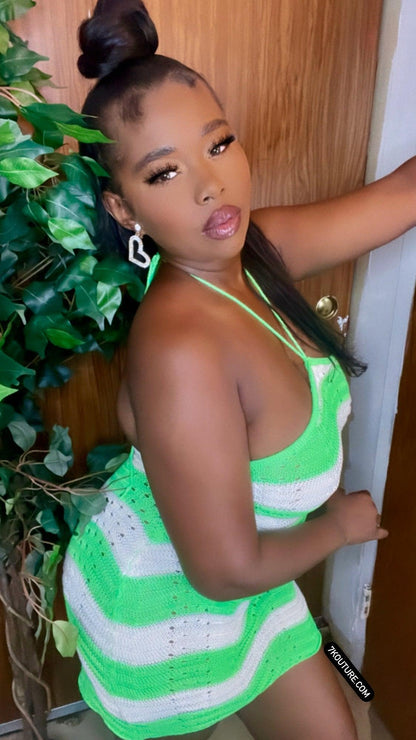 Antigua Knit Green Halter  Dress