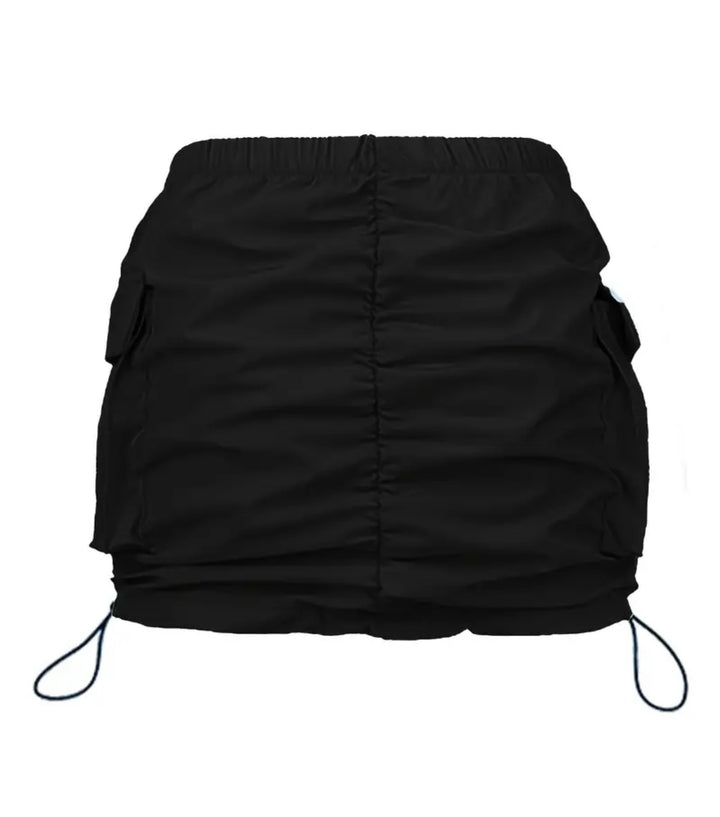 Black Drawstring Cargo Mini Skirt