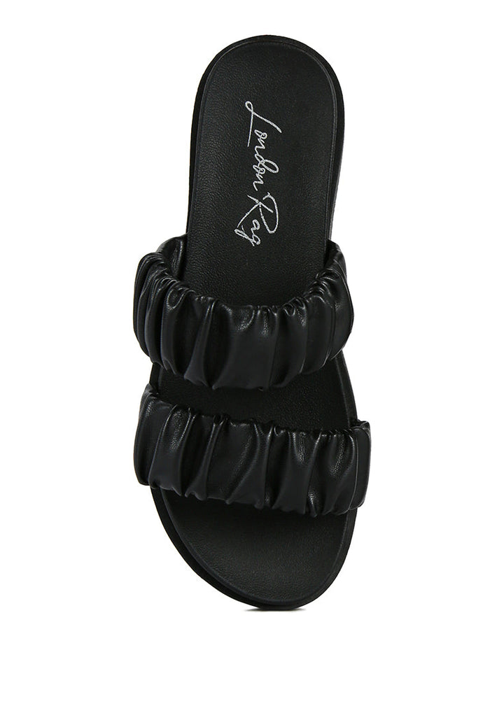 faux leather ruched strap platform sandals