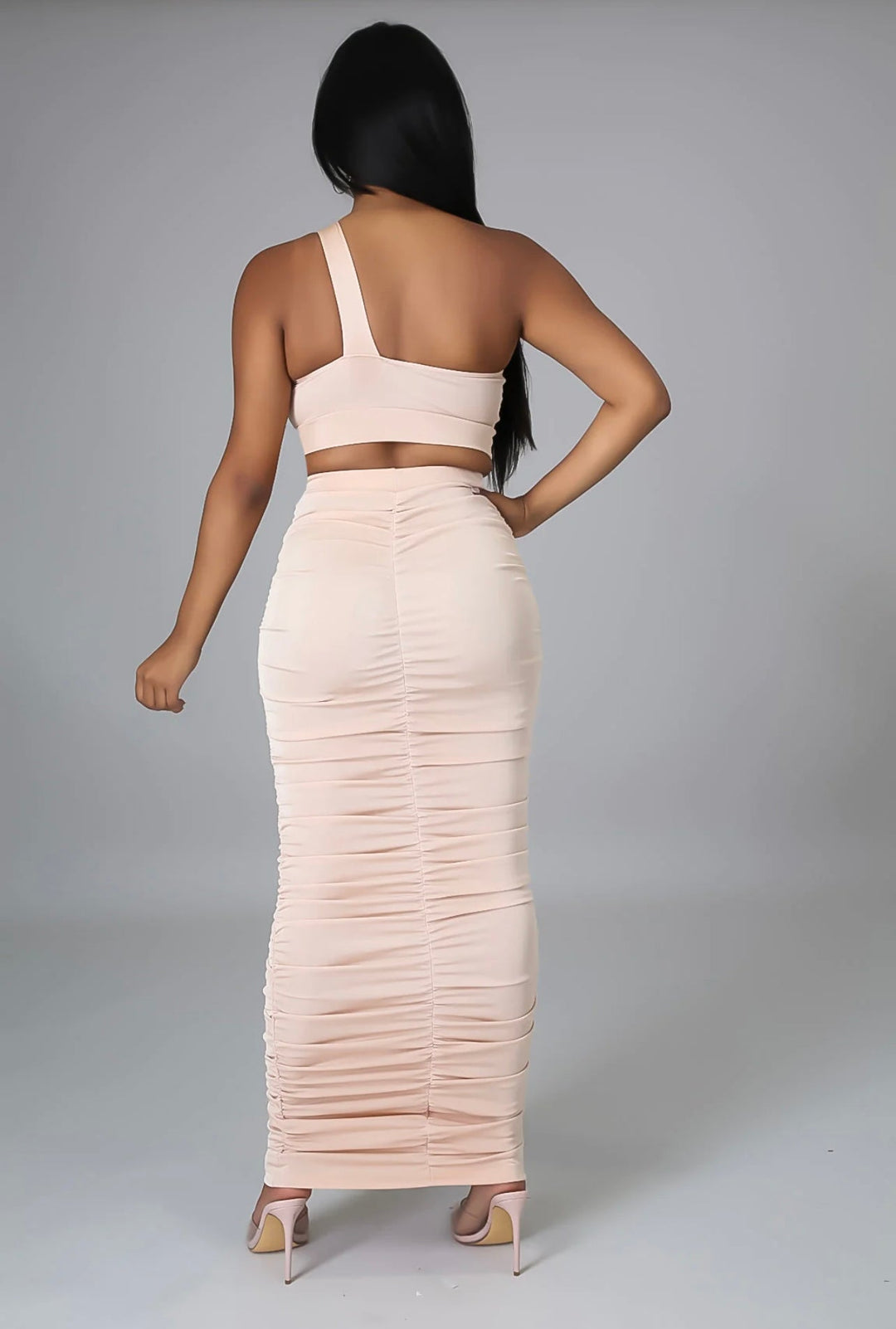 Shoulder Crop Top Two Piece Skirt Set
