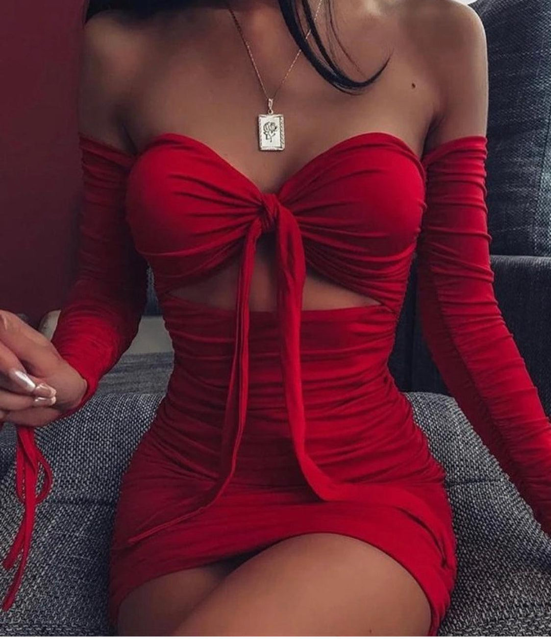 Sexxxy Red Off Shoulder Bodycon Dress, Size Medium - 7Kouture