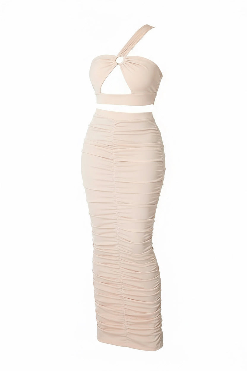 Shoulder Crop Top Two Piece Skirt Set