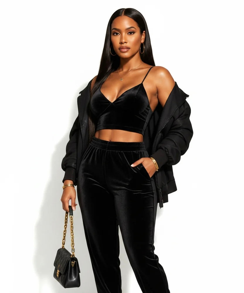 Velour Pants Set - Black