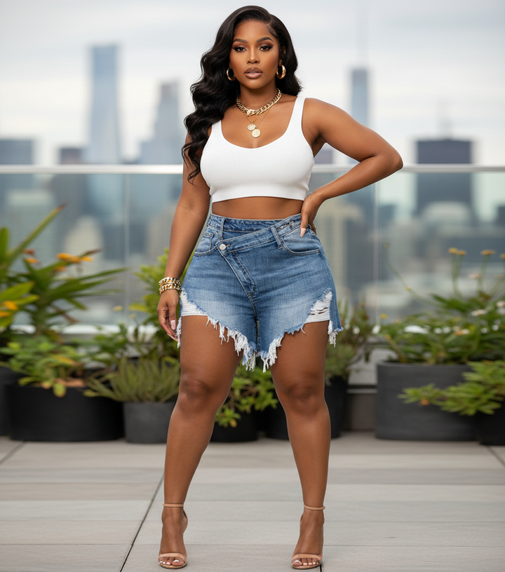 Abstract Denim Shorts