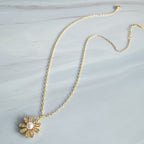 Golden Glow Blossom Necklace Pearl Center With Shimmering Petals