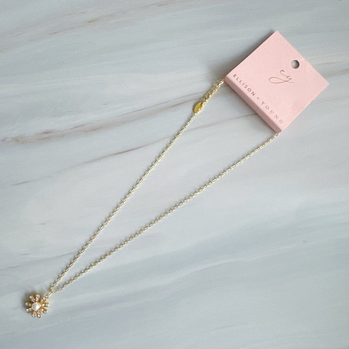 Golden Glow Blossom Necklace Pearl Center With Shimmering Petals