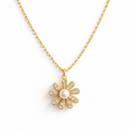 Golden Glow Blossom Necklace Pearl Center With Shimmering Petals