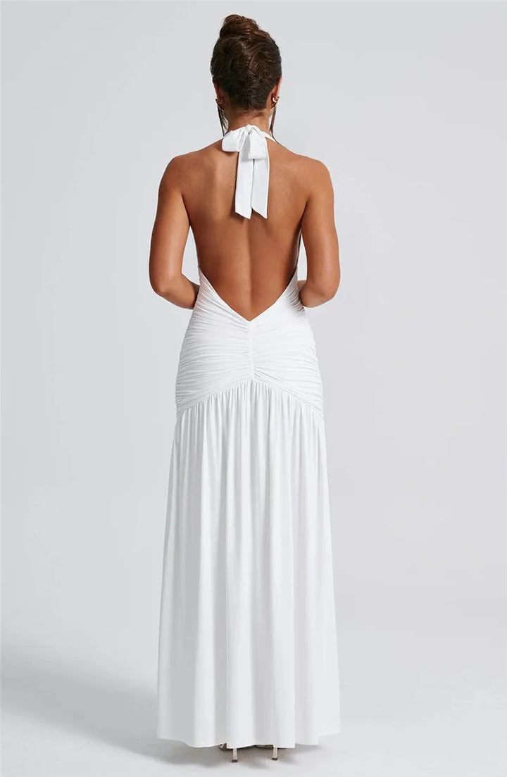 Halter Deep V Neck Backless Maxi Dress Backless Split Slimming