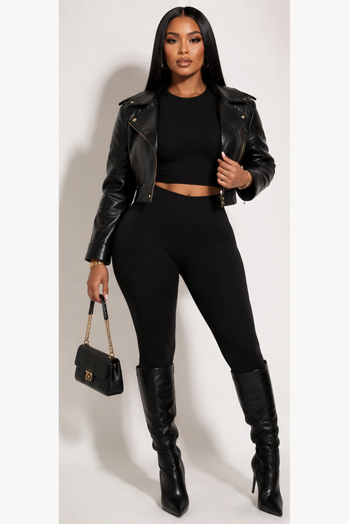 Comfort Ribbed 2 Piece Pants Set, Black