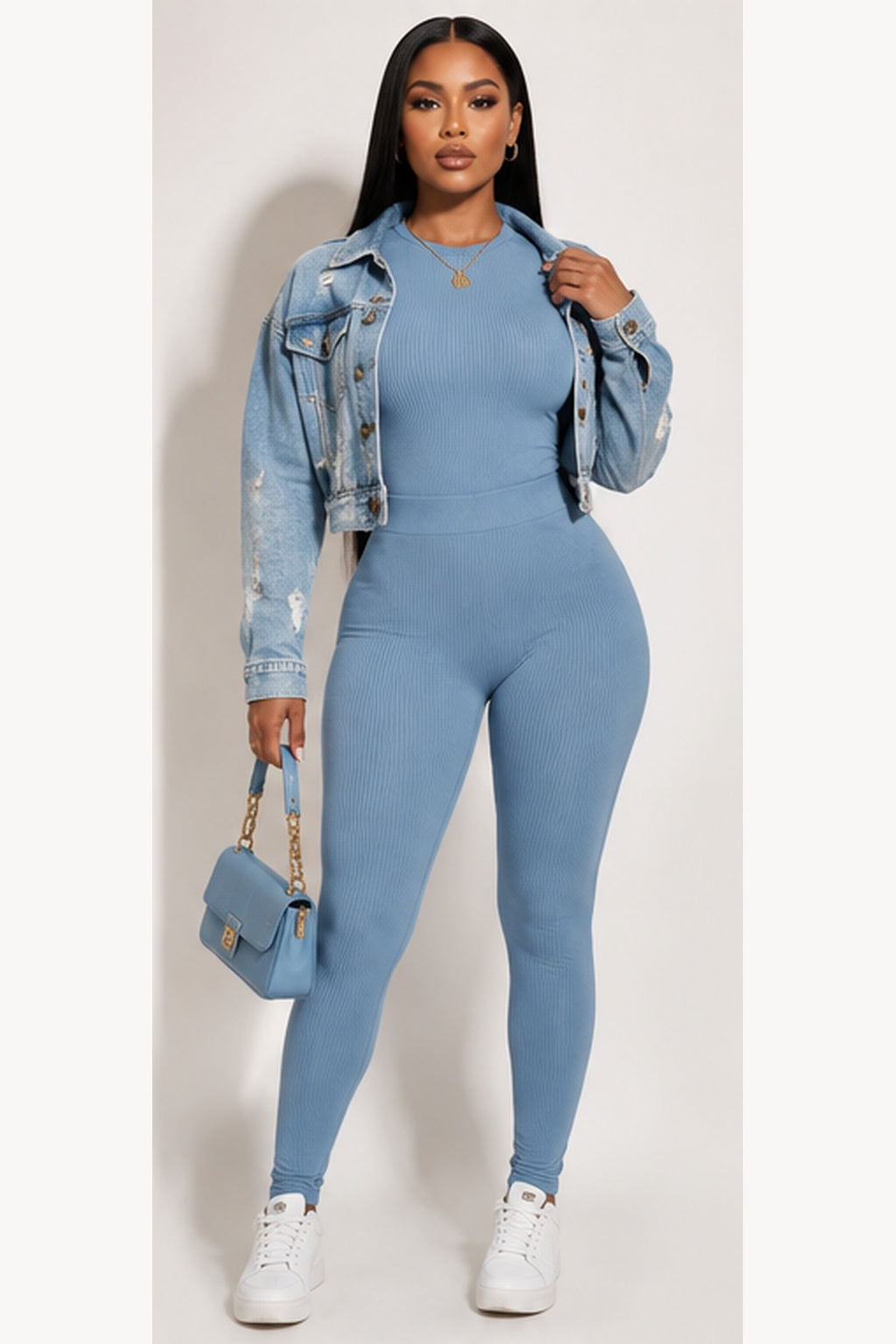 Comfort Ribbed 2 Piece Pants Set, Blue