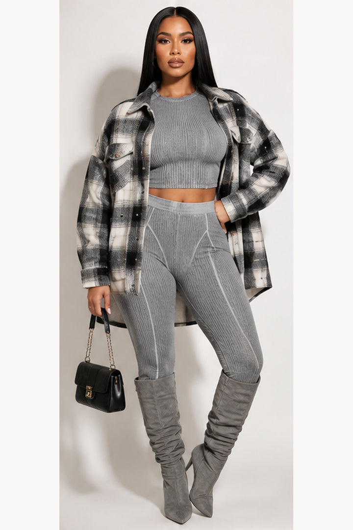 Distressed 2 Piece Crop Top and Pants Set
