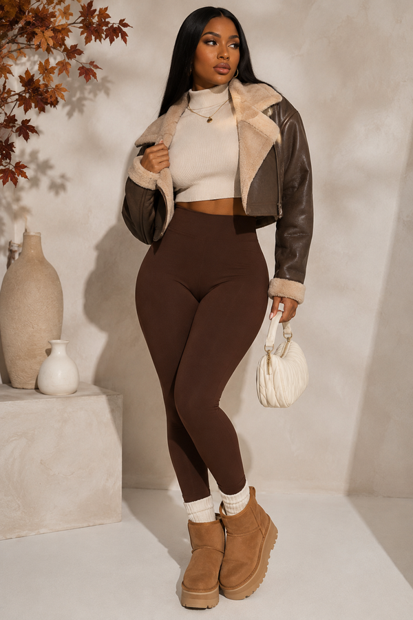 Fleece Lined Leggings - Brown
