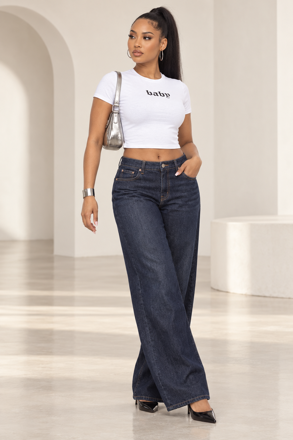 Baby Energy White Graphic Crop Top