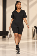 On Repeat Black V-Neck Biker Shorts Set