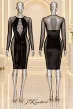 Midnight Reveal Black Velvet & Mesh Bodycon Dress
