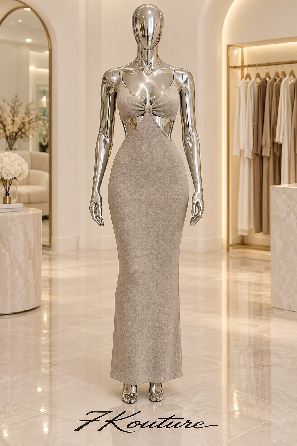 Golden Hour Khaki Knot-Front Cutout Maxi Dress