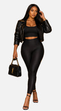 Sateen High Waist Leggings - Black