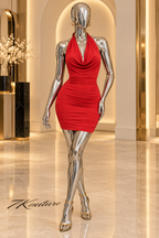 Red RSVP Cowl Halter Mini Dress