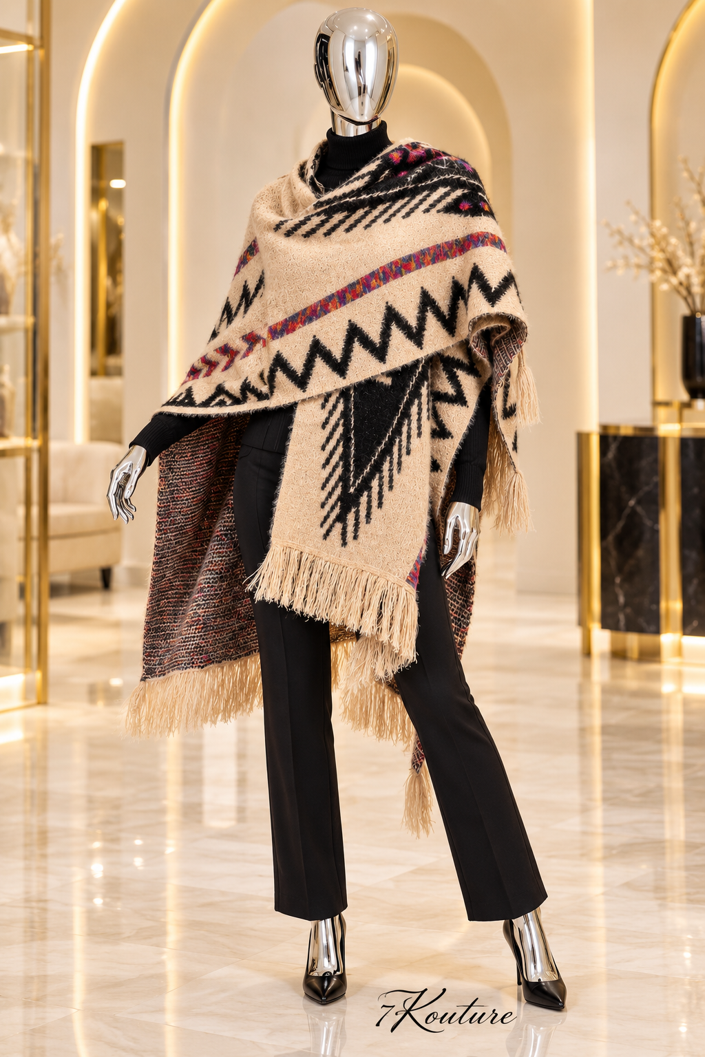 Desert Muse Oversized Fuzzy Geometric Fringe Scarf