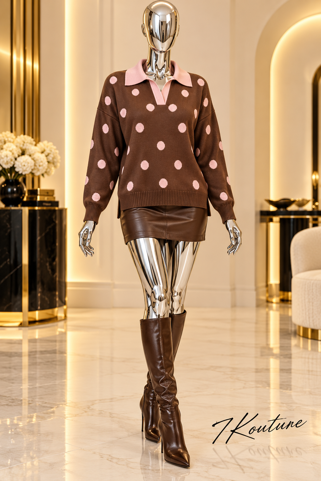 Sweet Spot Chocolate & Pink Polka-Dot Sweater
