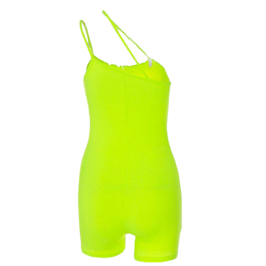 Neon Green Ribbed Playsuit Romper