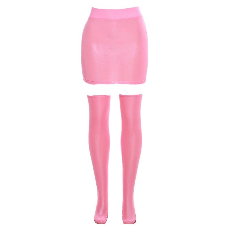 Shiny Bubble Gum Pink Disco mini skirt Set