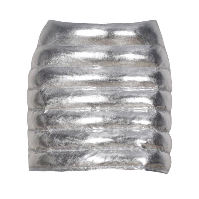 Silver Metallic Puffer Mini Skirt - 7Kouture