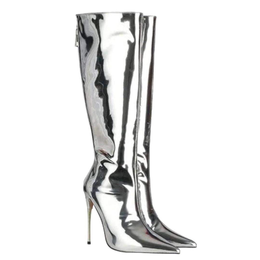 Silver Metallic Knee High Boot