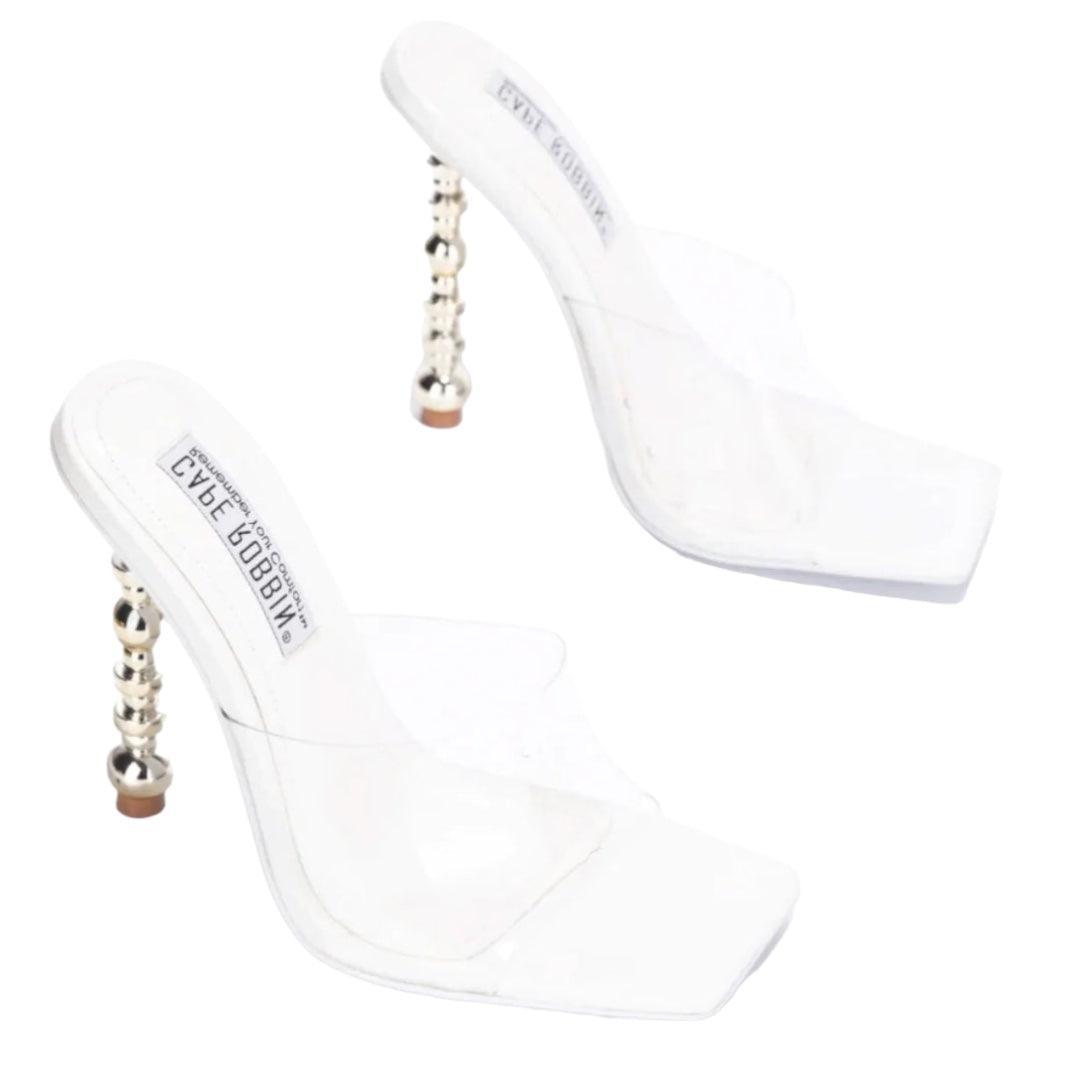 Cabo White Clear Heels , Size 6.5