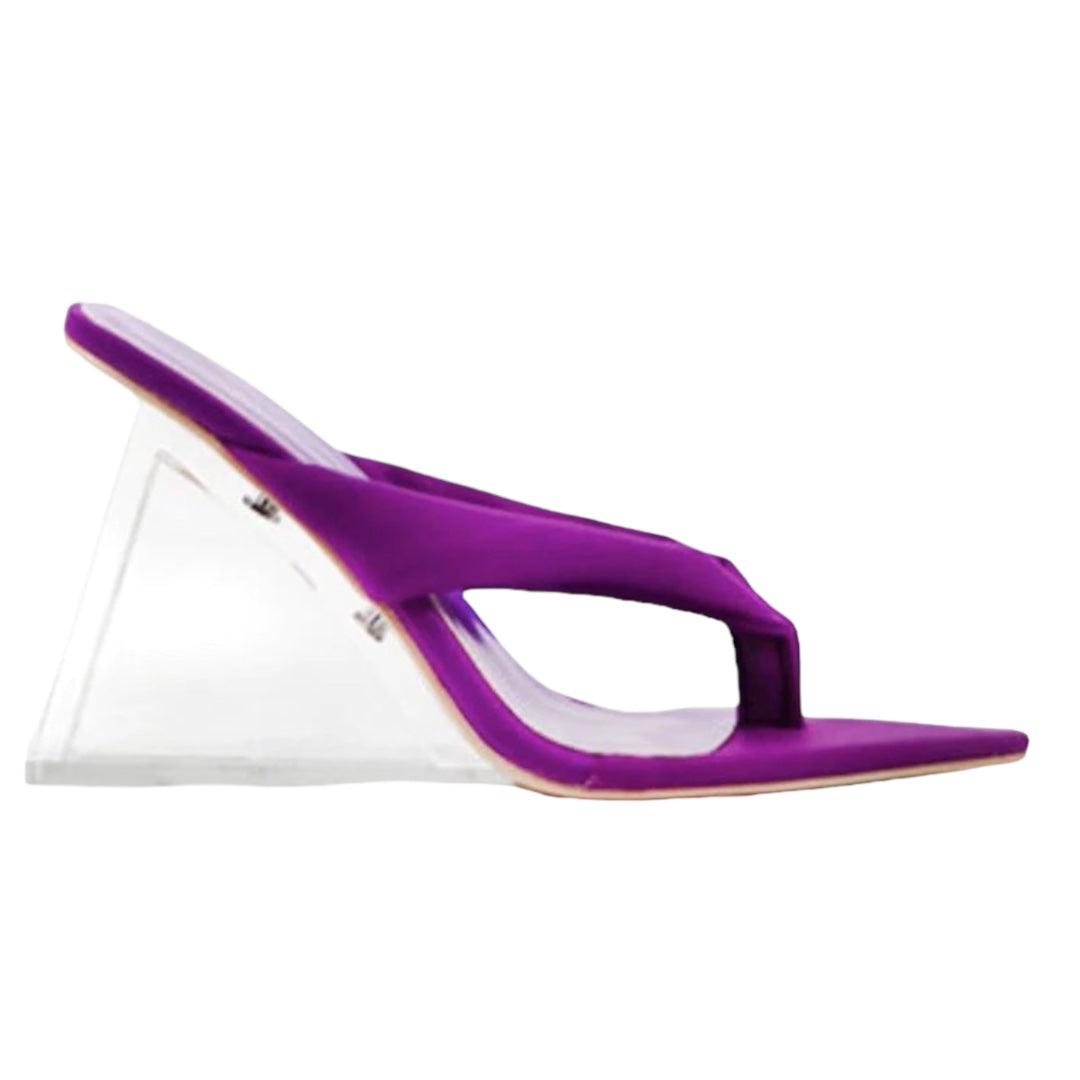 Purple Lycra Clear Wedge Shoe - 7Kouture