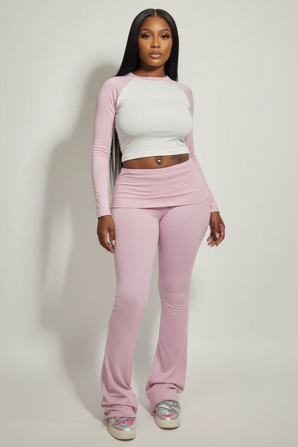 Comfy Lounge Pants Set, Pink/White