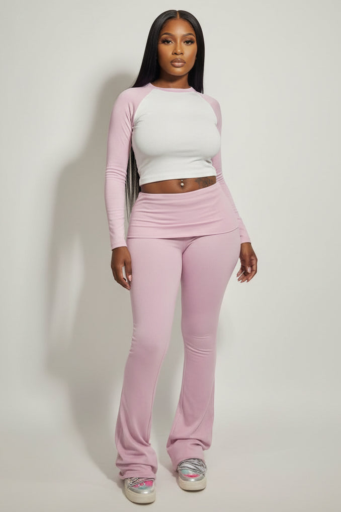 Comfy Lounge Pants Set, Pink/White