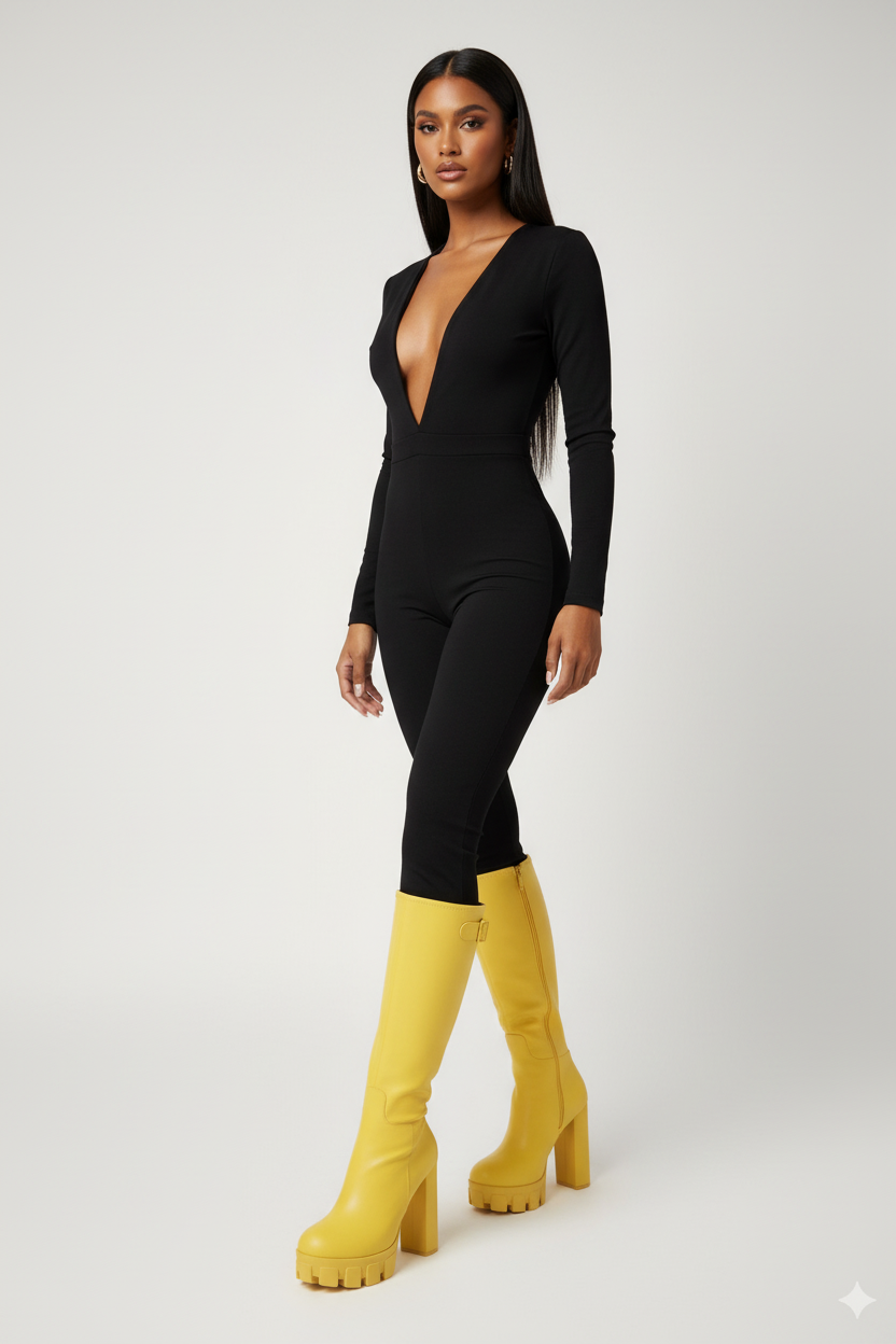 YELLOW KNEE HIGH BOOTS