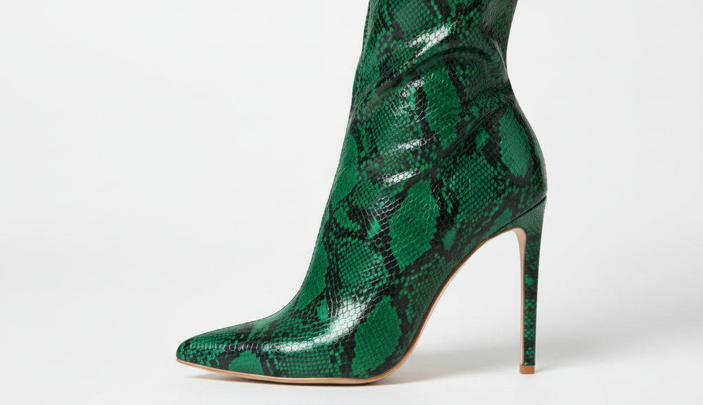 SNAKE PRINT STILETTO BOOTS, Green