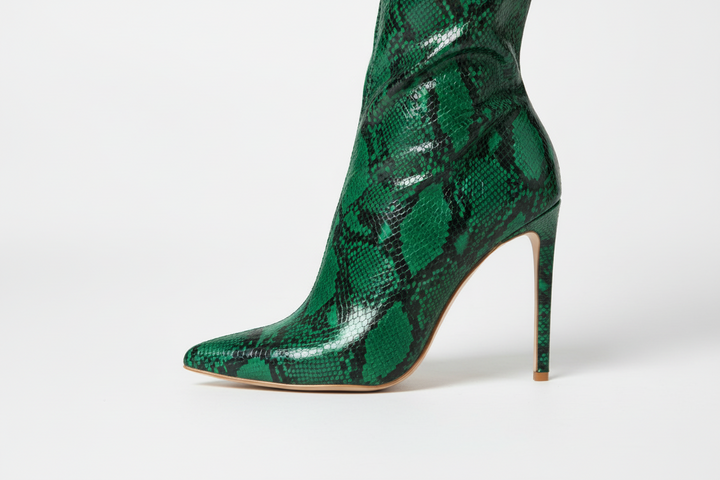 Snake print STILETTO BOOTS, Green