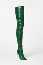 SNAKE PRINT STILETTO BOOTS, Green