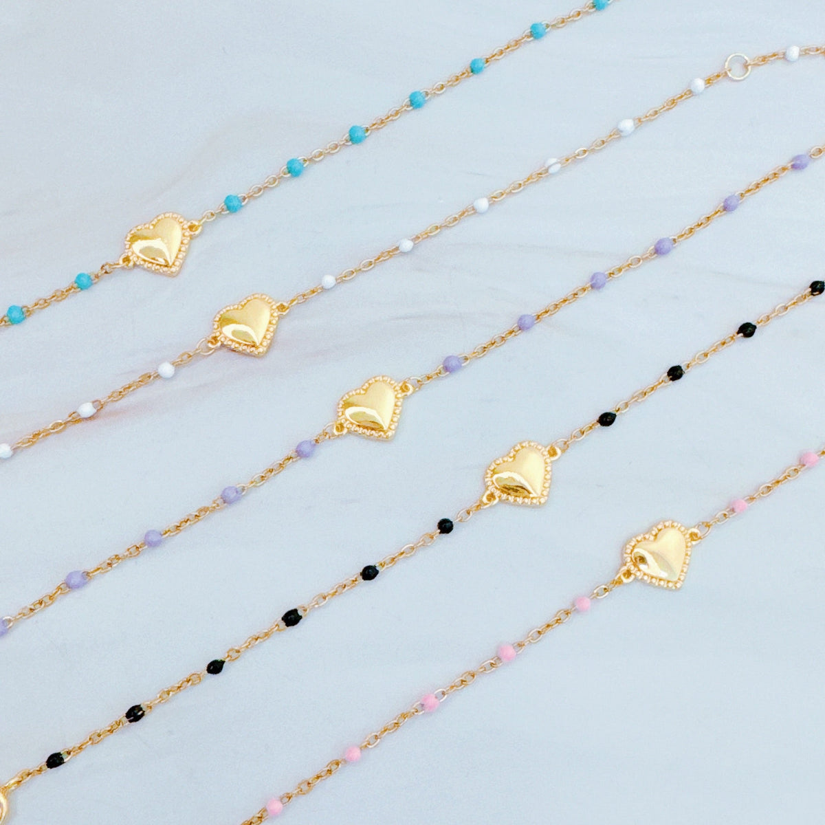 Dainty Color Dots Chain Heart Bracelet