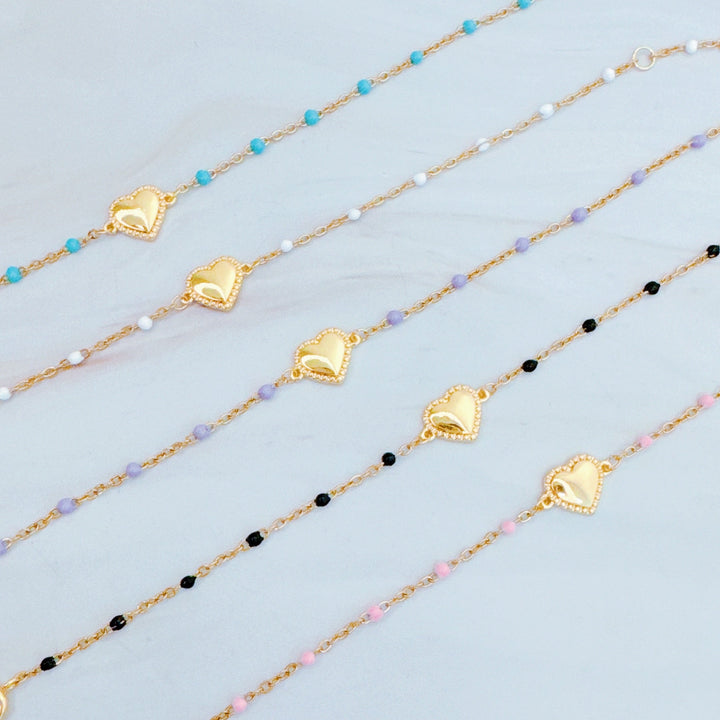 Dainty Color Dots Chain Heart Bracelet