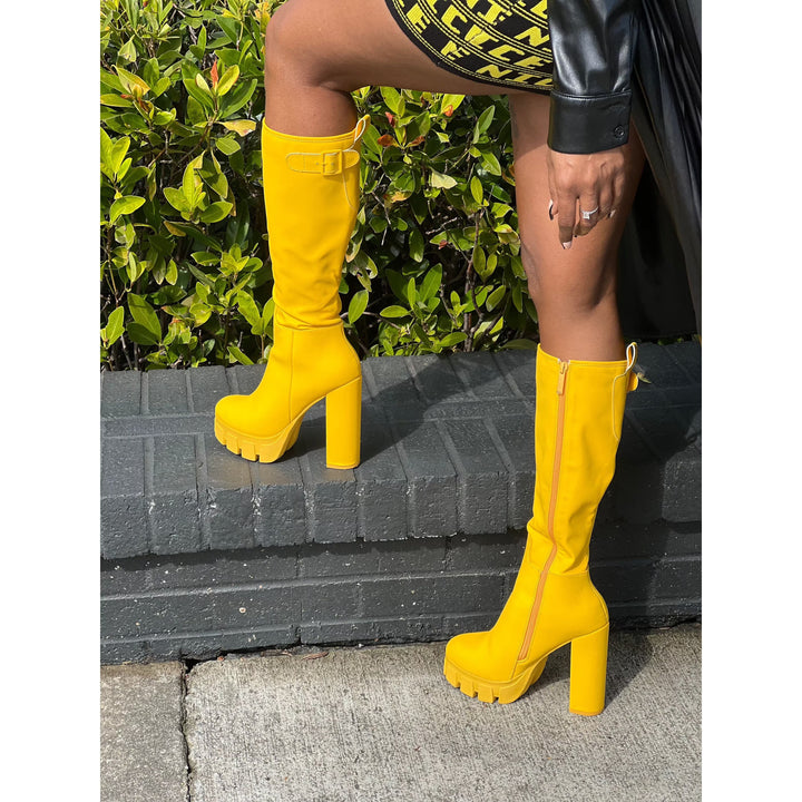 YELLOW KNEE HIGH BOOTS