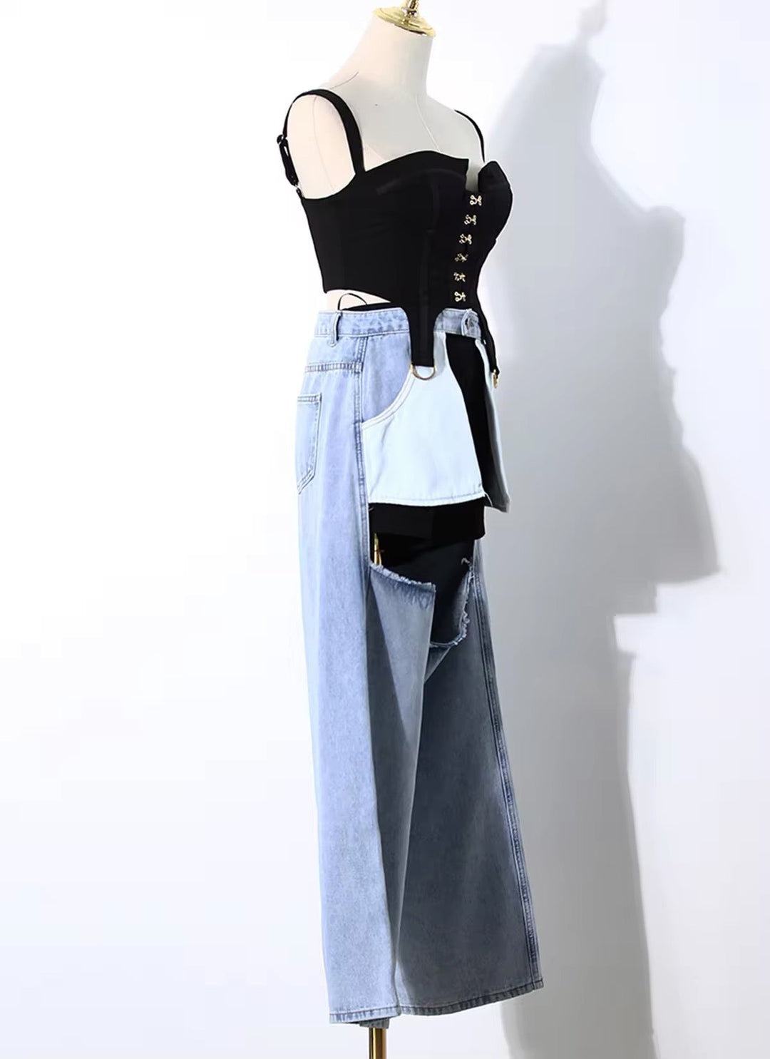 Hollow Design High Waist Vest Nightclub Female Denim Pant