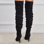 Pointed-Toe Suede Stiletto Boots with High Zipper