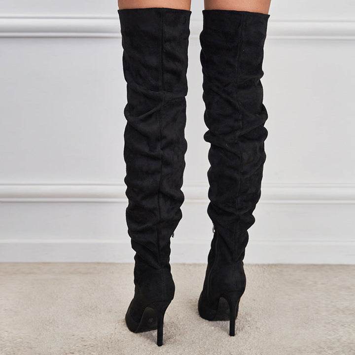 Pointed-Toe Suede Stiletto Boots with High Zipper