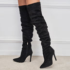 Pointed-Toe Suede Stiletto Boots with High Zipper